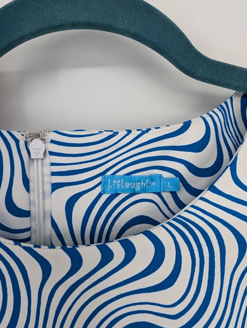 J. Mclaughlin Mia Dress 3/4 Sleeve Catalina Cloth Oahu Waves Blue Large - Picture 3 of 4